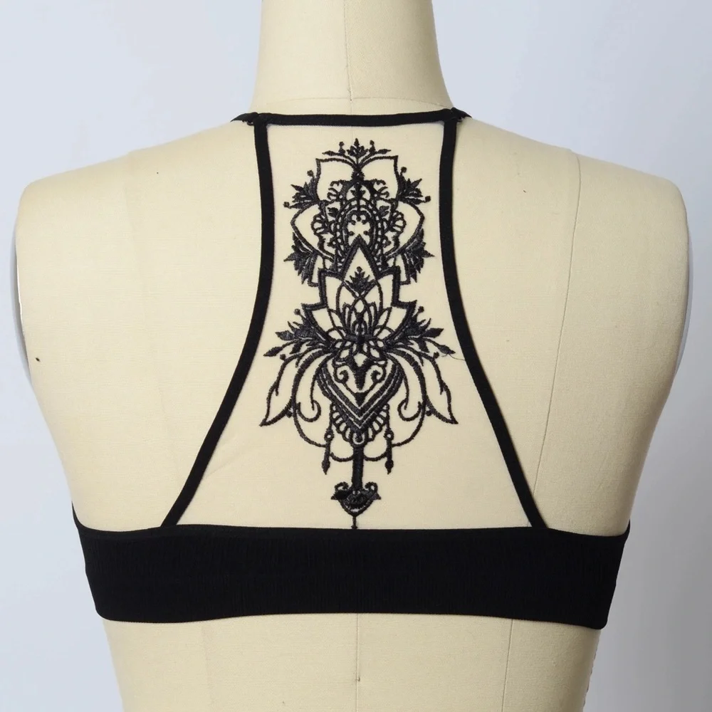 Mesh Racerback Tattoo Bralette in Black